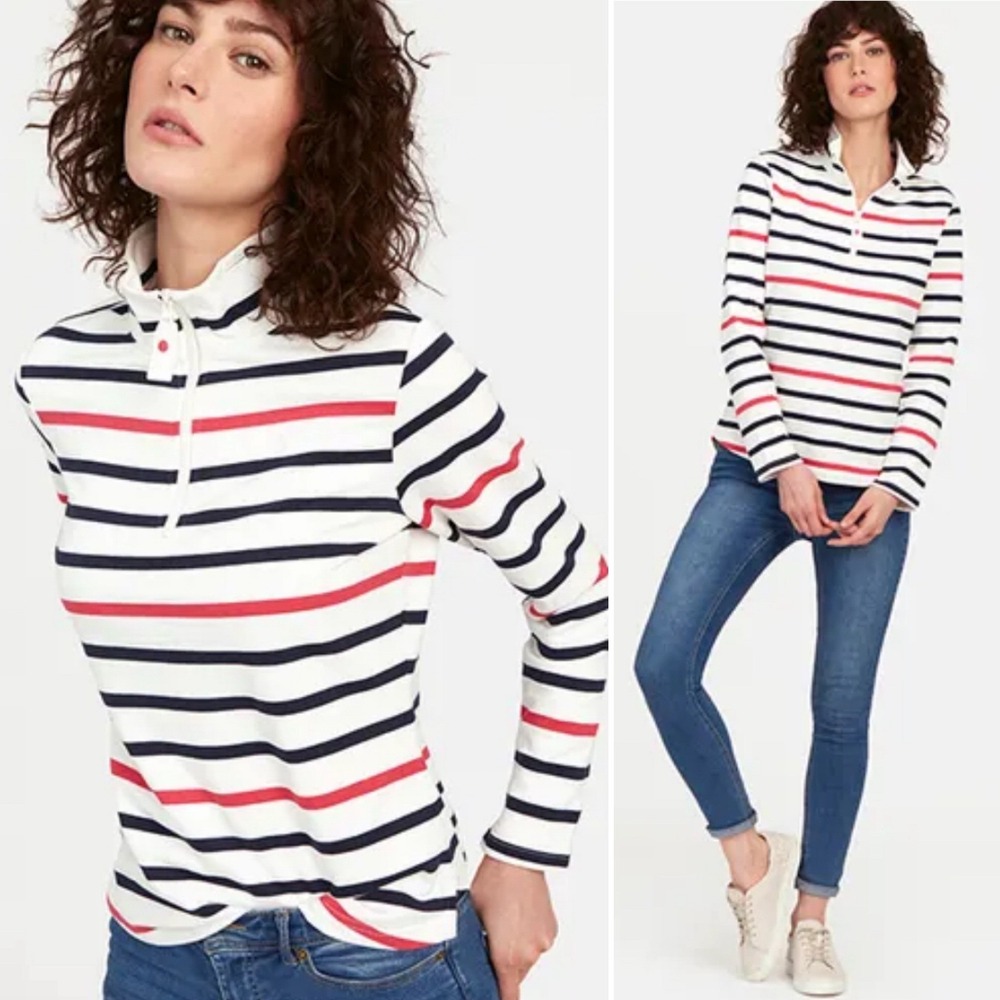 Joules Fairdale Half Zip Sweatshirt Navy Raspberry Stripe Women's Size US 10